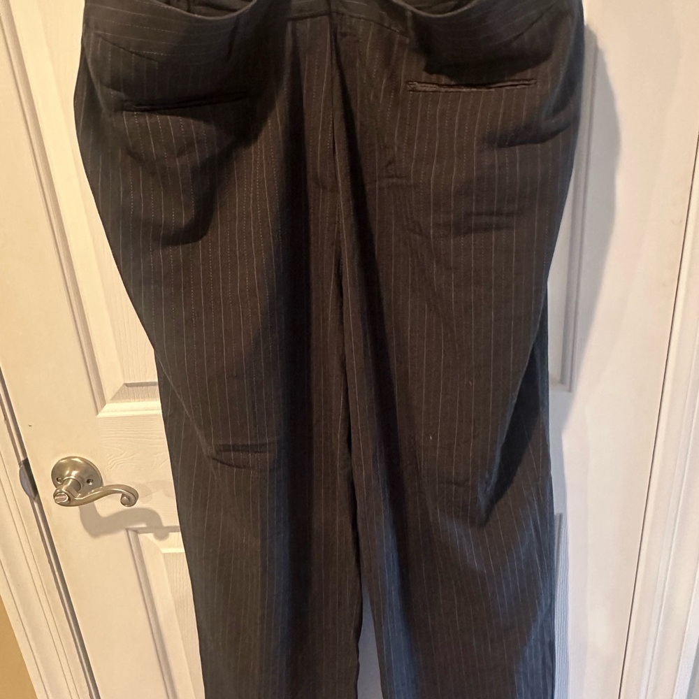 Gray with White Stripes Straight-Leg Trousers with Subtle Sheen